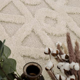 Paco Home Tapis Poils Longs Tapis De Salon Tapis Shaggy Aspect 3D Ethnique Boho Look Vintage Doux, Dimension:160x220 cm, Couleur:Crème