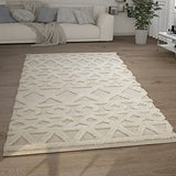 Paco Home Tapis Poils Longs Tapis De Salon Tapis Shaggy Aspect 3D Ethnique Boho Look Vintage Doux, Dimension:200x280 cm, Couleur:Crème