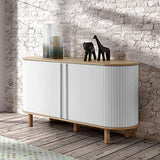 Maisonetstyles Buffet avec Rideau 150x45x75 cm Blanc et chêne Sonoma