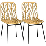 HOMCOM Lot de 2 chaises de Salle à Manger Design bohème en résine tressée Imitation rotin et piètement métal - 44 x 58 x 85 cm - Jaune