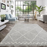 BALTA Tapis Berbère, Tapis de Salon Shaggy Style Ethnique, Grand Tapis 200x290 cm, Doux et Confortable, Facile d'entretien, Polypropylène épaisseur 30 mm, 200 x 290 cm, Gris - Blanc