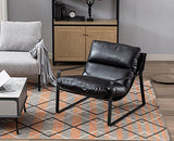 Wahson Fauteuil de Salon Confortable en Similicuir, Chaise Relaxant avec Siège Épais, Fauteuil Lounge de Structure Métal, Chaise Loisirs pour Salon et Chambre, Noir