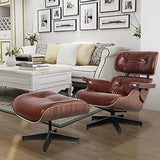 Xin Hai Yuan Chaise Pivotante Mid Century Lounge Chair avec Pouf, Fauteuil Inclinable en Cuir Véritable avec 8 Couches en Bois Massif Et Base en Aluminium Robuste pour Salon, Bureau, Salon