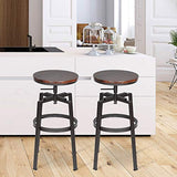 Lot de 2 Tabourets de Bar, Chaise De Bar, Industriel Tabouret de Bar, Hauteur Réglable en Bois de Métal Design Bistro Pub Chaise avec Repose-Pieds, Piètement en Fer, Pivotant à 360°