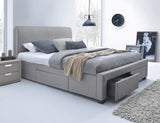 Pack Lit Double en Tissu Gris avec Tiroirs, Pieds, Tête de lit, Sommier et Matelas 160 x 200 cm Inclus - Tendance et Pratique - Vancouver