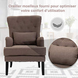 HOMCOM Fauteuil Chesterfield Vintage Grand Confort Dossier Assise capitonné avec Boutons Coussin Inclus Lin Taupe