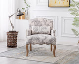 chairus Chaise Longue Rembourré en Lin Rétro Canapé Fauteuil à Imprimé avec Pieds en Bois Chaise de Loisirs pour Balcon Salon (Beige)