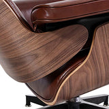 Xin Hai Yuan Chaise Pivotante Mid Century Lounge Chair avec Pouf, Fauteuil Inclinable en Cuir Véritable avec 8 Couches en Bois Massif Et Base en Aluminium Robuste pour Salon, Bureau, Salon