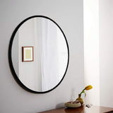 Elegance by Casa Chic - Grand Miroir Mural en métal - 58,5 cm Rond - Métal galvanisé - Noir