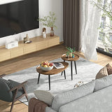 FATIVO Table Basse Salon en Bois: Lot de 2 Table Gigogne Industrielle Lot de 2 Table d’Appoint Ovale de Café Design Moderne Guéridon Rond pour Salon Bureau Chambre - Noyer/Noir