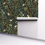 Bai You Mei Papier peint botanique noir et vert foncé pour chambre à coucher Boho Papier peint à décoller et à coller Motif plantes de la jungle