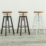 Tabouret de Bar Vintage Industriel, Rustique Tabouret de bar pivotant, Siège en bois rond et tabouret en métal, Tabouret à hauteur de comptoir réglable blanc