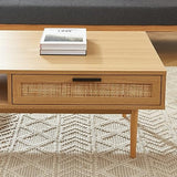 BAÏTA Table Basse Amana Effet chêne et cannage en rotin 2 tiroirs