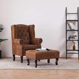 Tidyard Fauteuil Chesterfield avec Repose-Pieds en Simili Cuir Daim Touche de Confortable et Durable Marron