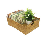 Wankd Panier de rangement rectangulaire en jonc de mer fait à la main avec poignée, M-33X23X11CM