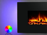 Cheminée électrique murale Egton, vitre bombée noire, 1 & 2 kW, Télécommande programmable 7 jours (L 910 mm x H 580 mm x P 180 mm)