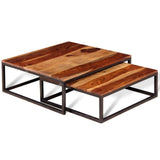 WEILANDEAL Ensemble de Table Basse gigogne 2 Pcs Bois Massif de SeshamMateriau du Cadre : Fer Table Basse Jardin