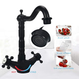Robinet de Cuisine Mitigeur 360° Pivotant avec Double Levier Design Rétro Traditionnel Laiton Durable Noir Robinet HAOXIN HXB02E