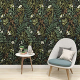Bai You Mei Papier peint botanique noir et vert foncé pour chambre à coucher Boho Papier peint à décoller et à coller Motif plantes de la jungle