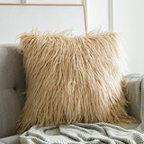 MIULEE Lot de 2 Housse de Coussin de Canapé en Fausse Fourrure Deluxe Décoratif Maison Chambre Lit Super Doux Peluche Mongolie Taie d'oreiller 45X45cm Marron