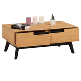 IDIMEX Table Basse Tibor Style scandinave Design Vintage Nordique Table de Salon rectangulaire avec 2 tiroirs et 2 niches, en pin Massif Finition Bois Naturel teinté