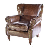 Phoenixarts 463 Fauteuil Club Vintage en Cuir véritable, Fauteuil à Oreilles Lounge, Marron