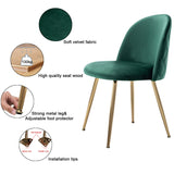 Wahson Chaises Salon en Velours Doux avec Pieds en métal plaqué Or Réglables, Lot de 2 Chaises pour Salon/Chambre à Coucher/Cuisine/Vanity,Vert