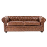 Canapé 2 à 3 Places en Simili Cuir Marron Vintage Chesterfield