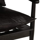 vidaXL Fauteuil Cuir Véritable avec Bois d'Acacia Noir Salle de Séjour Salon