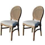 EME Mobilier de Chaise médaillon Style Luis XVI en Bois de Bouleau Massif Vieilli Contient Deux unités de chaises. Dossier en rotin Naturel. Assise rembourrée en Lin Beige. Empilable.