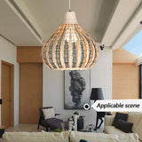 Rotin Lampe Suspendue Suspension Rétro Creative Handwoven Suspensions Réglables Lustre Décoratif Hauteur E27 Restaurant Chambre Salon Café Bar Lampes Suspendues Couloir Magasin,Beige