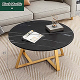 Grande table basse moderne, table basse ronde de 30 pouces avec cadre en métal doré, plateau de table en marbre simple, table à thé de décoration d'intérieur contemporaine pour bureau de salon,Noir