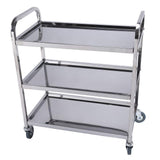 Yosoo Chariot de service avec 3 plateaux 100% acier inox (taille: 85 x 45 cm, hauteur 90 cm, 28,5 cm de distance entre les plateaux, des roues en caoutchouc
