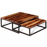 WEILANDEAL Ensemble de Table Basse gigogne 2 Pcs Bois Massif de SeshamMateriau du Cadre : Fer Table Basse Jardin