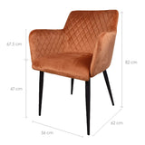 Damiware Rose Chaise avec Accoudoir | Salle à Manger Confort Revêtement en Tissu (Velours Orange)