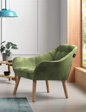 Zons Oslo Fauteuil Une Place en Velours/Suedine/Tissus Vert, Style scandinave Pieds en Bois