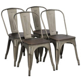 Yaheetech 4 x Chaise de Salle à Manger Industriel Empilable Tabouret de Cuisine Vintage en Fer/métal Assise en bois 36,5 x 36 x 45 cm pour Bar/Bistro/Café