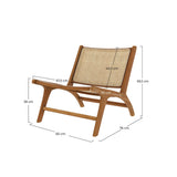 Rendez vous déco - Fauteuil - Kilka - Fauteuil 1 Place en Teck avec Assise et Dossier en Tressage Cannage - L.65 cm x P. 76 cm x H.69,5 cm - 9 kg
