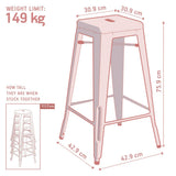 Buschman Ensemble de 4 Tabourets en Métal de Couleur Blanc Mat | Siège Vintage Industriel Empilable pour Bars, Bistro, Jardin, Cuisine | Chaises pour Intérieur et Extérieur - Hauteur 76 cm