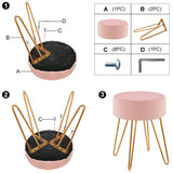 Duhome Tabouret Rond en Tissu Velours Rose Clair Pouf Pieds métallique sélection de Couleur 9111