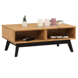 IDIMEX Table Basse Tibor Style scandinave Design Vintage Nordique Table de Salon rectangulaire avec 2 tiroirs et 2 niches, en pin Massif Finition Bois Naturel teinté