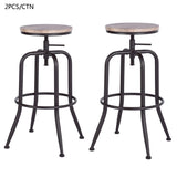 FURNITURE-R France Lot de 2 Tabourets de Bar Industriel Vintage Tabourets de Bar Dessus en Chêne Tabouret et Métal Style Hauteur Réglable Pivotant