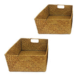 Wankd Panier de rangement rectangulaire en jonc de mer fait à la main avec poignée, M-33X23X11CM