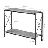VASAGLE Table de Console, Table d'entrée, Bout de canapé, Imitation béton, Pieds en Fer, 2 Niveaux, pour Couloir, Entrée, Salon, Gris béton LNT83BG