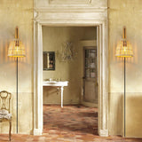 B·LED BARCELONA LED BarcelonaLED Applique murale équerre en bois avec panier en bambou en osier avec câble prise et interrupteur Portalampara Noir E27 pour salon Table de chevet Tête de lit