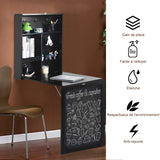 COSTWAY Table Murale Rabattable Pliable avec Etagère Intégrée et Tableau Noir en MDF 75 x 15,8 x 60,1CM Gain de Place Idéal pour Salon, Salle à Manger, Bureau (Noir)