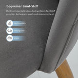 TUKAILAI Lot de 2 Fauteuil Chaise de Salle à Manger Velours Gris Chaise de Bureau Ergonomique Pieds Métal avec Finition en Bois Gris