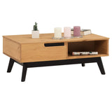 IDIMEX Table Basse Tibor Style scandinave Design Vintage Nordique Table de Salon rectangulaire avec 2 tiroirs et 2 niches, en pin Massif Finition Bois Naturel teinté