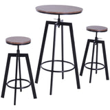 Homcom Ensemble Table de Bar Design Industriel + 2 tabourets Hauteur réglable MDF Coloris Bois Noyer Acier Noir