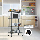 LENTIA Etagère 4 roulettes Noir, Métal, 4 Tiers-Black, 75 * 35 * 120cm
